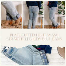 Load image into Gallery viewer, Judy Blue Plaid Cuffed Light Wash Straight Leg Jeans
