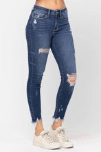 Load image into Gallery viewer, Judy Blue Mid-Rise Raw Hem Destroyed Skinny Jeans
