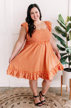 Load image into Gallery viewer, Suzanna Apricot Smocked Dress With Eyelet Detail Flutter Sleeve
