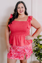 Load image into Gallery viewer, Laura Smocked Sleeveless Top With Ruffle Shoulder Detail In Watermelon
