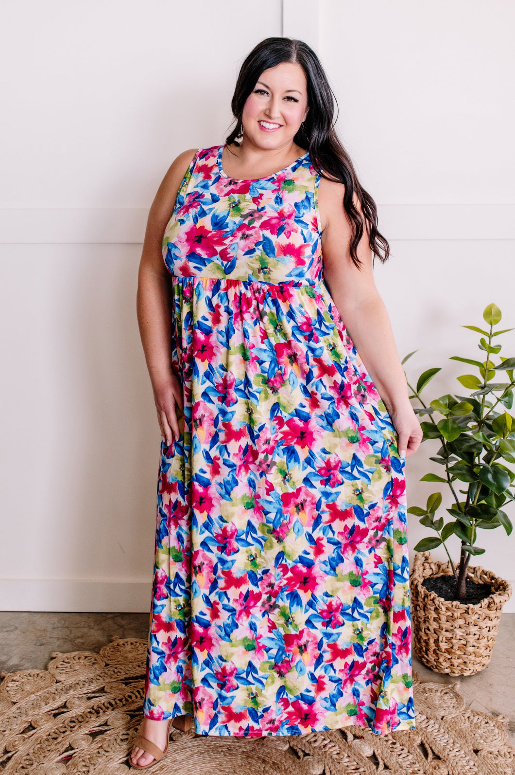 Lana Maxi Dress With Pockets In Bright Neon Floral
